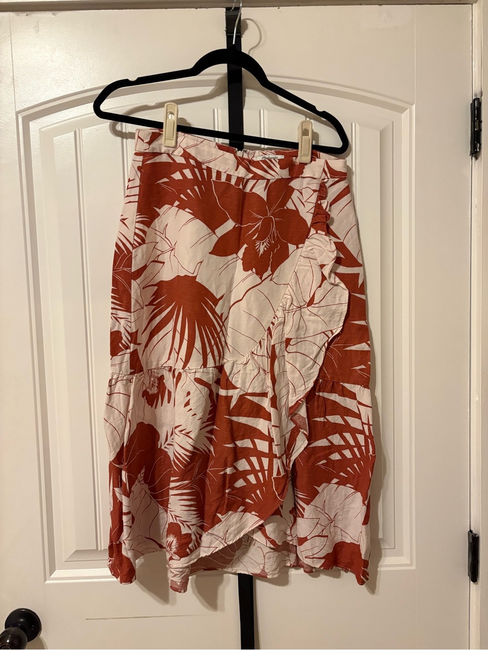 Madewell Rust and White Asymmetrical Floral Midi Skirt